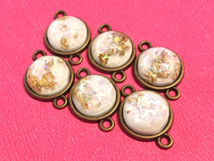 Cream Gold Foil confetti Resin Druzy Cabochons on 2 Hole Plates, jewelry making kit earring set, diy jewelry, 12mm Druzy bracelet