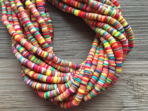 Rainbow 6mm WHOLESALE rubber disc beads, 16” strand heishi beads, colorful round polymer beads, colorful pride clearance beads, donut beads