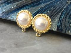 Gold & Pearl 18mm gold circle post earring circle blanks, gold drop earring, gold stud earring, jewelry dangle DIY earring making