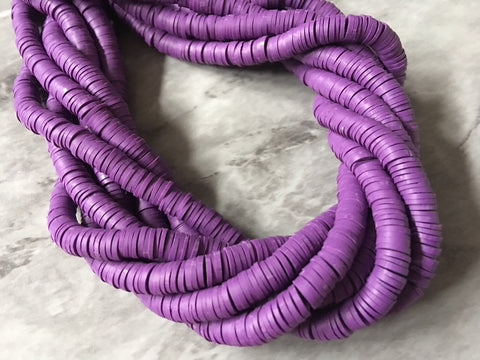 Plum Purple 6mm WHOLESALE rubber disc beads, 16” strand heishi beads, colorful round polymer beads, colorful pride clearance beads donut