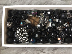 WHOLESALE black Bead Soup Mix, bubblegum round crystals jewelry creation, bangle making beads, sale clearance beads silver black