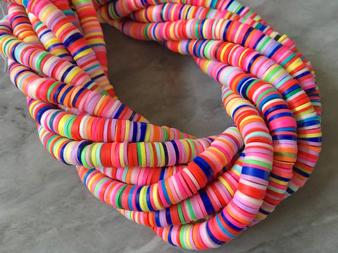 Rainbow 8mm WHOLESALE rubber disc beads, 15” strand heishi beads, colorful round polymer beads, colorful pride clearance beads, donut beads