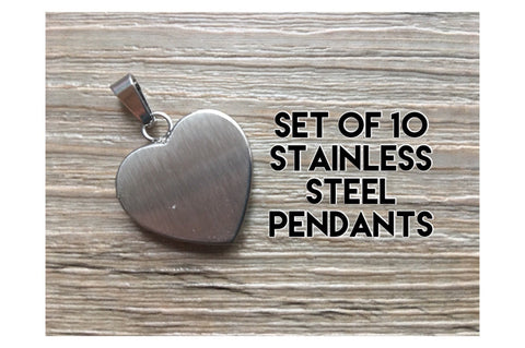 WHOLESALE Set of 10 stainless steel heart charms for diy necklace silver sale clearance