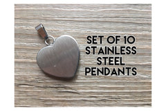 WHOLESALE Set of 10 stainless steel heart charms for diy necklace silver sale clearance