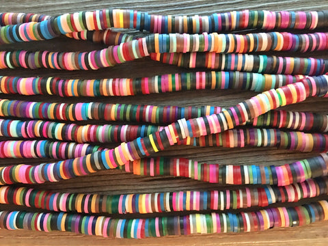 Rainbow 6mm WHOLESALE rubber disc beads, 16” strand heishi beads, colorful round polymer beads, colorful pride clearance beads, donut beads