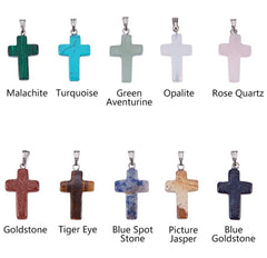 Cross stone pendants WHOLESALE! 10 Colors Jewelry Making, includes latched carrying case turquoise opal quartz jasper tigers eye