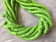 Asparagus Green 6mm WHOLESALE rubber disc beads, 16” strand heishi beads, colorful round polymer beads, colorful pride clearance beads donut