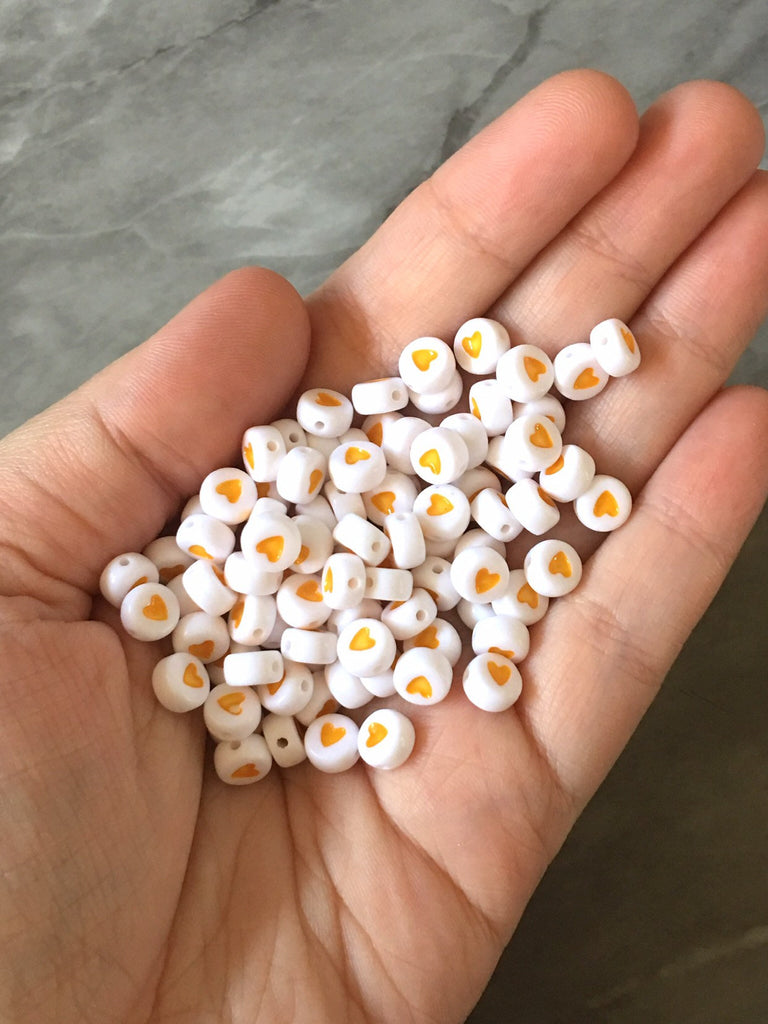 7mm Yellow HEART beads, white heishi beads, colorful round beads