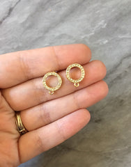 Gold & Rhinestone circle 15mm post earring blanks, gold earring, gold stud earring, gold jewelry gold dangle earring making diamond metallic