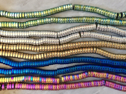 Metal 6mm gold plated silver disc beads, 16” strand heishi beads, colorful round beads, colorful pride clearance beads donut bracelet