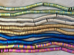 Metal 6mm gold plated silver disc beads, 16” strand heishi beads, colorful round beads, colorful pride clearance beads donut bracelet