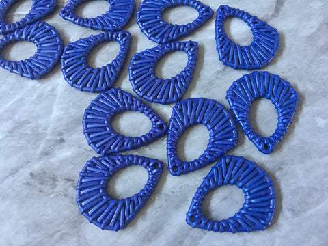 Ratton BLUE Acrylic Beads, teardrop cutout acrylic 41mm Earring Necklace pendant bead, one hole at top DIY blanks rattan straw hay navy