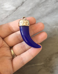 Royal Blue Elephant Tusk Pendant, long horn pendant, elephant pendant, copper pendant, long pendant blue necklace jewelry thin chain
