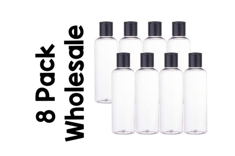 WHOLESALE  8 Pack 5oz Large Clear Plastic Refillable Bottles Cosmetic Bottles with Black Press Caps for Shampoo, Soap, Lotion and Creams