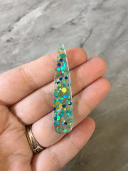 Mint + Blue “Shoreline Party” Boho Confetti Acrylic Resin Beads, teardrop cutout 56mm Earring Necklace pendant bead DIY blanks acetate