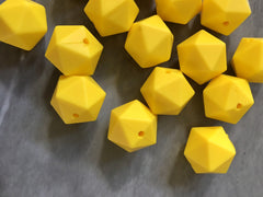 Yellow Beads Silicone 18mm Beads, faceted cube big beads, bracelet earrings, jewelry making, yellow teething necklace beads