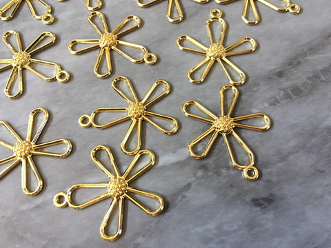 Shiny metal Gold Flower Cutout, earring bead jewelry making, 28mm jewelry, gold pendant floral 1 Hole Earring blanks golden metallic