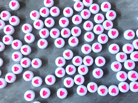 7mm Pink HEART beads, white heishi beads, colorful round beads, colorful pride clearance beads donut bracelet valentine rainbow