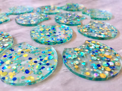 Mint + Blue “Shoreline Party” Boho Confetti Acrylic Resin Beads, circle cutout 36mm Earring Necklace pendant bead DIY blanks acetate