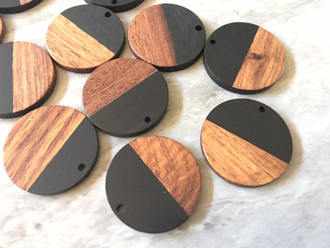 Wood Grain + Black resin Beads, round cutout acrylic 29mm Earring Necklace pendant bead, one hole at top DIY wooden blanks brown circle