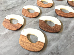 Wood Grain + Cream resin Beads, oval cutout acrylic 48mm Earring Necklace pendant bead, one hole at top DIY wooden blanks brown white