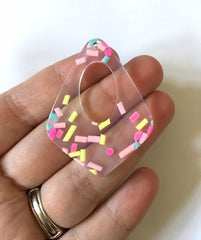 Rainbow Sprinkles in clear Resin Beads, teardrop acrylic 48mm Earring Necklace pendant bead 1 one hole at top colorful jewelry sparkle