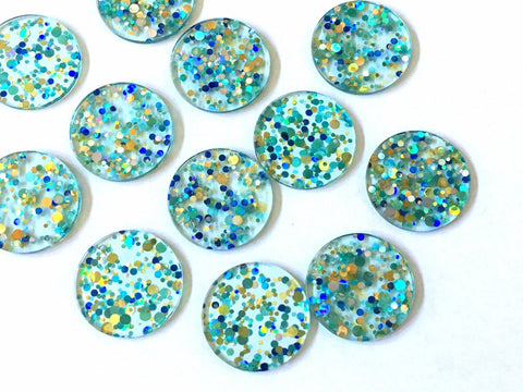 Mint + Blue “Shoreline Party” Boho Confetti Acrylic Resin Beads, round cutout 30mm Earring Necklace pendant bead one hole DIY blanks acetate