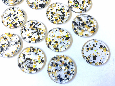 Black + White “LA Party” Boho Confetti Acrylic Resin Beads, round cutout 30mm Earring Necklace pendant one hole DIY blanks acetate