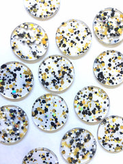 Black + White “LA Party” Boho Confetti Acrylic Resin Beads, round cutout 30mm Earring Necklace pendant one hole DIY blanks acetate