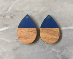 Wood Grain + Blue resin Beads, teardrop cutout acrylic 29mm Earring Necklace pendant bead, one hole at top DIY wooden blanks brown circle