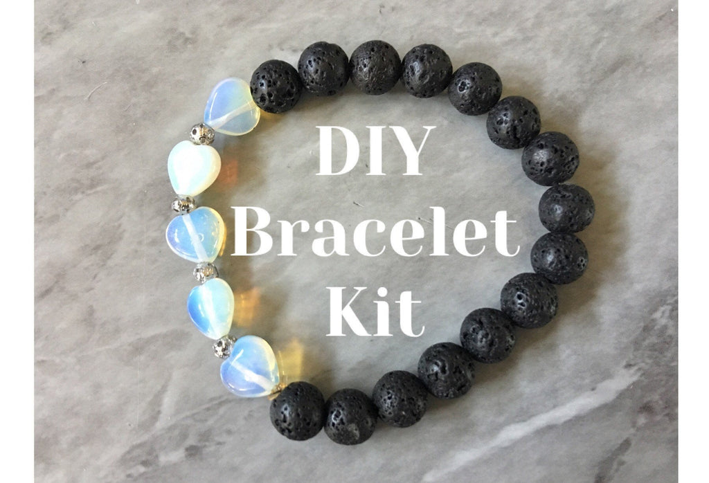 DIY Kit beads bracelet, opalite lava stone gemstone beads