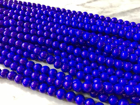 32" strand Royal Blue Glass 8mm Beads, geometric acrylic beads, bracelet necklace earrings, jewelry making, acrylic bangle beads round