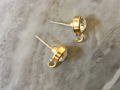 13mm Rhinestone ROUND post earring blanks, gold drop earring, gold stud earring, gold jewelry, gold dangle DIY earring making round