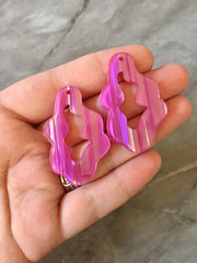Dark Pink HOLOGRAM Resin Beads, oval cutout acrylic 42mm Earring Necklace pendant bead, one hole at top jewelry acrylic DIY acetate
