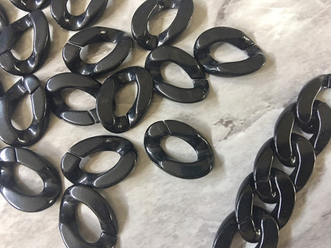 Black Shiny LINKING chain jewelry, chunky necklace or bracelet, lucite resin chain links, acetate jewelry making, plastic connector beads