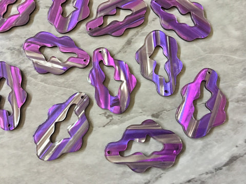 Purple Hologram Resin Beads, oval cutout acrylic 42mm Earring Necklace pendant bead, one hole at top jewelry acrylic DIY acetate