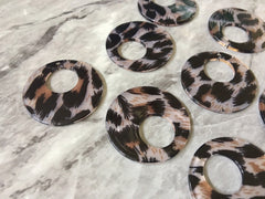 Leopard print Tortoise Shell Acrylic Blanks Cutout, circle round earring pendant jewelry making, 35mm jewelry, 1 Hole earring blanks brown