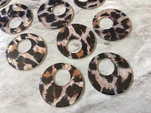 Leopard print Tortoise Shell Acrylic Blanks Cutout, circle round earring pendant jewelry making, 35mm jewelry, 1 Hole earring blanks brown