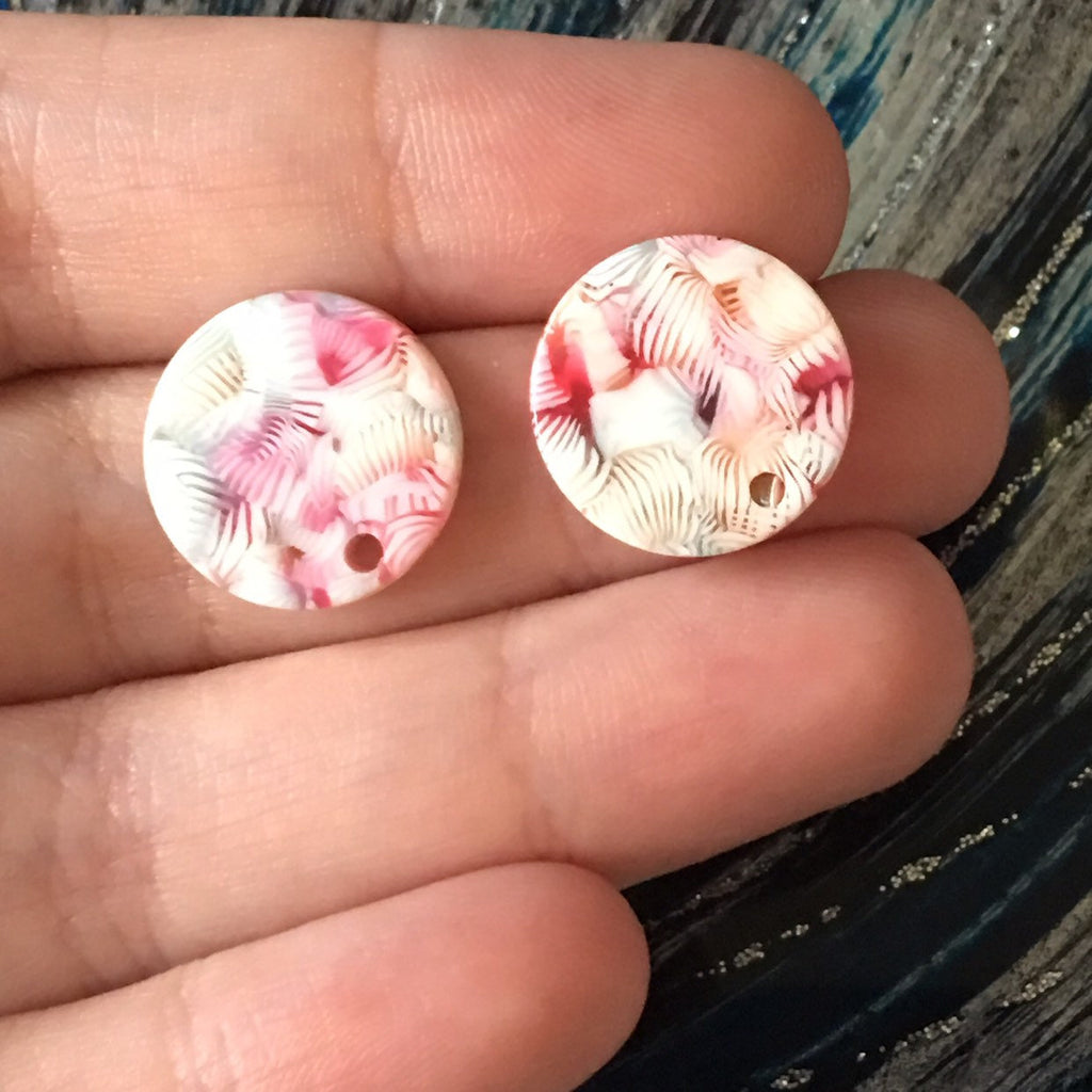 16mm Tye Dye round post earring circle blanks drop stud earring, silver  dangle DIY earring mod making round coral pink blue earrings floral