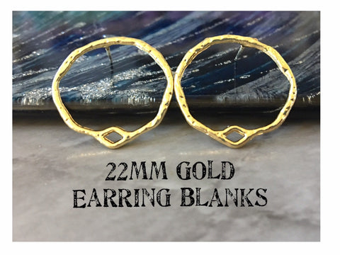 Gold round 22mm round post earring circle blanks drop stud earring, silver dangle DIY earring mod making earrings skinny geometric