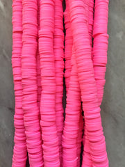 Hot Pink 8mm WHOLESALE rubber disc beads, 16” strand heishi beads, colorful round polymer beads, colorful pride clearance beads, donut beads