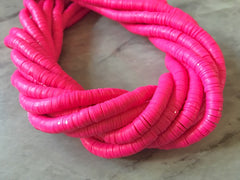 Bubblegum Pink 6mm WHOLESALE rubber disc beads, 16” strand heishi beads, colorful round polymer beads, colorful pride clearance beads donut