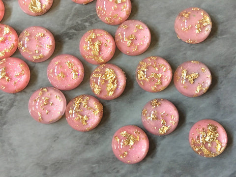 GALAXY Dusty Rose + Gold Foil Resin 12mm Druzy Cabochons, jewelry making kit earring set, diy jewelry, druzy studs, Druzy stud earrings PINK