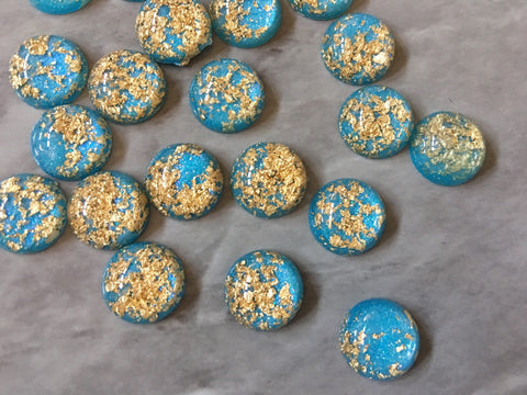 Cornflower blue Gold Foil confetti Resin 12mm Druzy Cabochons, jewelry making kit earring set, diy jewelry, 12mm Druzy stud earrings