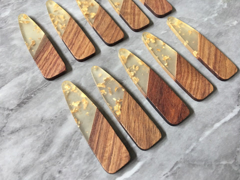 Wood Grain + gold foil resin Beads, teardrop cutout acrylic 67mm Earring Necklace pendant bead, one hole at top DIY wooden blanks brown