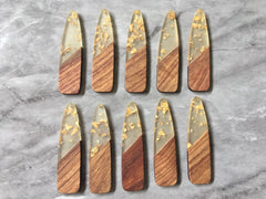 Wood Grain + gold foil resin Beads, teardrop cutout acrylic 67mm Earring Necklace pendant bead, one hole at top DIY wooden blanks brown