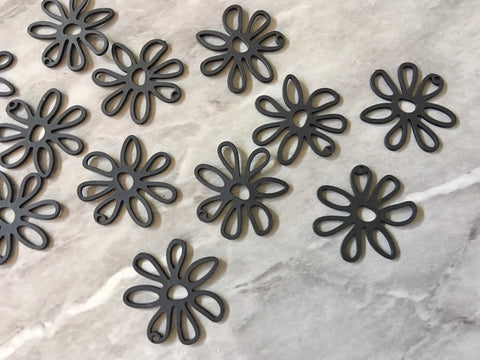 Matte metal BLACK Flower Cutout, earring bead jewelry making, 26mm jewelry, Black pendant floral 1 Hole Earring blanks golden metallic