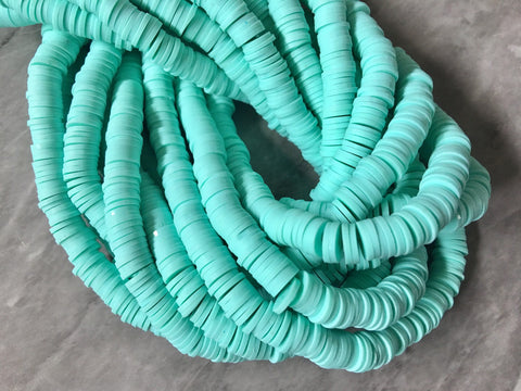 Mint Green 8mm WHOLESALE rubber disc beads, 16” strand heishi beads, colorful round polymer beads, colorful pride clearance beads donut