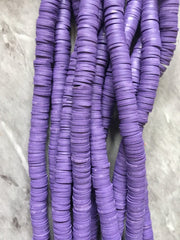 Purple Amethyst 8mm WHOLESALE rubber disc beads, 16” strand heishi beads, colorful round polymer beads, colorful pride clearance beads donut