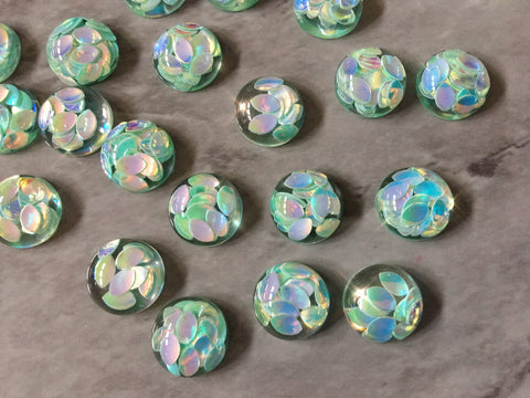 Mint Green chunky confetti + Clear Resin 12mm Druzy Cabochons, jewelry making kit earring set, diy jewelry, druzy studs, 12mm Druzy Earrings